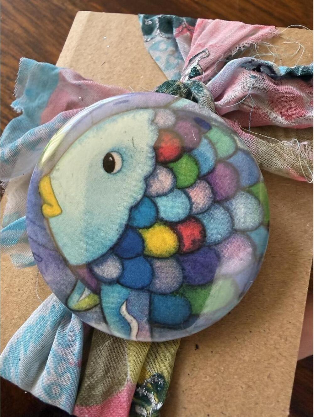 Vintage Rainbow Fish Pin Brooch – 2.25” Whimsical Art Fish Statement Pin